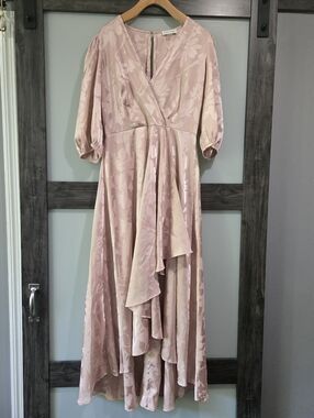 Calvin Klein Blush Pink Floral Jacquard Faux Wrap Midi Dress Size 6